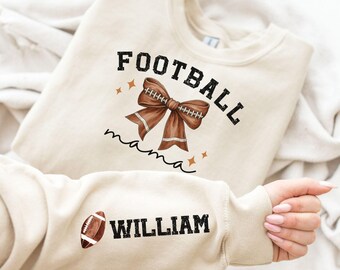 Custom Football Mama Sweatshirt With Kids Name On Sleeve, Football Season Mama Shirt, Gift For Football Mom, Cheer Mom Shirt, Football Lover