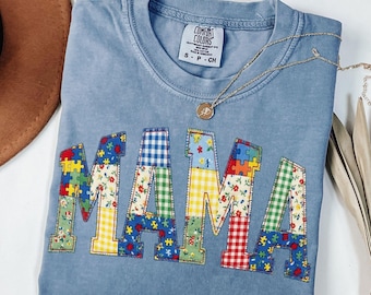Comfort Colors®  Autism Mama Puzzle Shirt, Faux Patchwork Mama Autism Shirt, Autism Mom Shirt, Autism Awareness Shirt