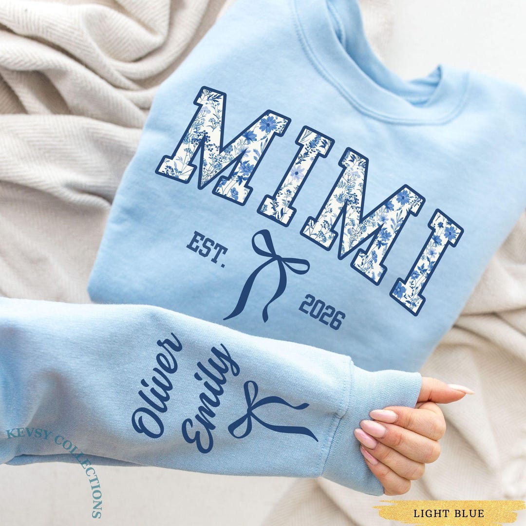 Custom Floral Mimi Sweatshirt With Kid Name on Sleeve Personalized