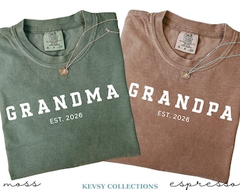 Comfort Colors® Custom Est. Grandma and Grandpa Shirt, Personalized First Time Grandma Grandpa Shirt, Promoted to Grandma Grandpa Gift