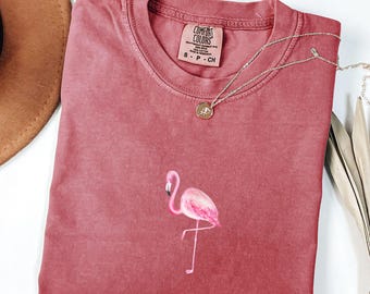 Comfort Colors® Flamingo Shirt, Summer Vibes Shirt, Beach Shirt, Bird Shirt, Animal Lover Tee, Cottagecore Gifts, Minimalist T-Shirt