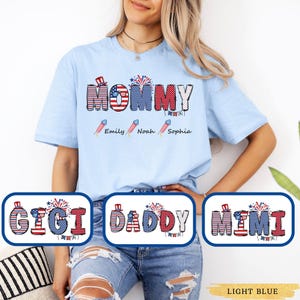 Personalized Mama Shirt with Kids Name, Patriotic Mama 4th Of July Shirt, Fourth of July Mama Shirt, Patriotic Mimi Gift, American Mommy Tee