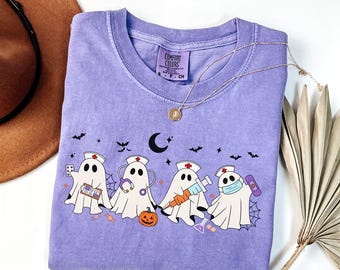 Comfort Colors® Ghost Nurse Halloween Shirt, Halloween Nurse Shirt, Spooky Nurse Shirt, Halloween Nurse Gift, Nurse Boo Crew Shirt, Fall Tee