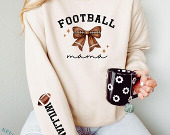 Custom Football Mama Sweatshirt With Kids Name On Sleeve, Football Season Mama Shirt, Gift For Football Mom, Cheer Mom Shirt, Football Lover