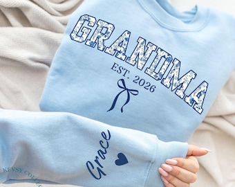 Custom Grandma Sweatshirt With Grandkids Names On Sleeve, Personalized Granny Hoodie, Gramma Outfit, Gigi Mimi Clothing, Mothers Day Gifts