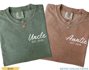 Comfort Colors® Custom Auntie & Uncle Shirt, Personalized Uncle Auntie Matching Tees New Auntie Uncle Gift, Baby Announcement Christmas Gift