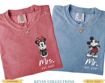 Comfort Colors® Personalized Wife and Husband Shirt, Disney Matching Couple Shirts, Mr and Mrs Shirt Wedding Shirt, Mickey Honeymoon Outfit