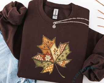 Retro Fall Leaf Sweatshirt, Autumn Crewneck Fall Pumpkin Shirt, Spooky Season Sweater, Cozy Cute Women Outfit, Cozy Fall Gift