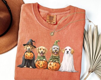Comfort Colors® Halloween Golden Retriever Shirt, Halloween Dog Shirt, Ghost Dog Shirt, Dog Lover Gift,Dog Halloween Shirt,Golden Mama Shirt