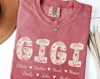 Personalized Gigi Shirt with Grandkids Names, Comfort Colors Floral Gigi Shirt, Nana Shirt, Mimi Shirt, Gift for Gigi, Custom Grandma Shirt