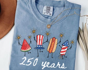 Comfort Colors® Patriotic Doodle, Cute Fourth of July Shirt, Watermelon Hotdog Firework Shirt, Retro American Shirt, Funny Sumer 250th Shirt