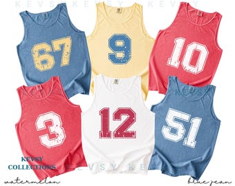 Comfort Colors® Custom Football Number Tank Top, Custom Number Shirt, Pullover Y2k Tee, College Football Shirt, College Football Tshirt