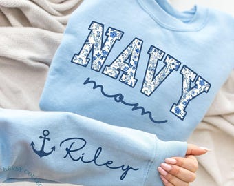Personalized Proud Navy Mom Crewneck, Custom Name Military Sweatshirt, Sailor Mom Gift, Boot Camp Graduation and Deployment Apparel