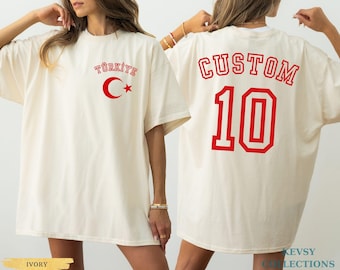 Comfort Colors® Custom Turkiye Name and Number Shirt, Turkish Soccer Shirt, Support Turkey Turkish Flag Shirt, Turkish National Team