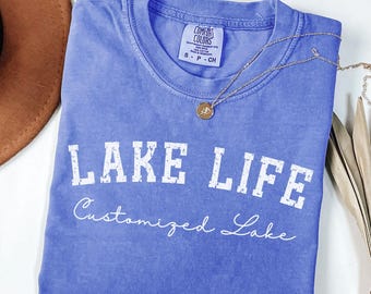 Comfort Colors © Benutzerdefiniertes Seeleben-Shirt, personalisiertes See-T-Shirt, Haus am See Geschenk, Seeliebhaber-Shirt, See-Camping-T-Shirt See Urlaub-Shirt
