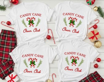 Candy Cane Christmas Cheer Club Shirt, Coquette Christmas T-Shirt, Christmas Squad Tee, Christmas Matching Tshirt, Merry Christmas