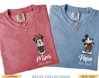 Comfort Colors® Personalized Grandma and Grandpa Shirt, Mickey Est Year Tee Disney Baby Announcement Gift For First Time Grandparents Reveal
