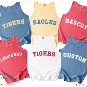 Comfort Colors® Custom School Mascot Tank Top, School Logo Shirt,Team Mascot Name Tee, Custom Name Gifts For Back To School, Custom Sports