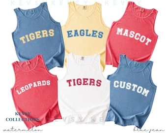 Comfort Colors® Custom School Mascot Tank Top, School Logo Shirt,Team Mascot Name Tee, Custom Name Gifts For Back To School, Custom Sports