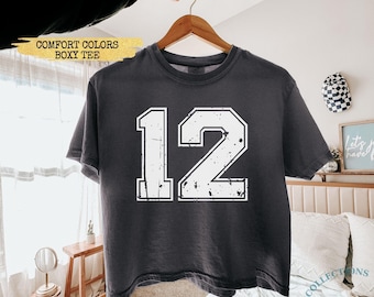 Comfort Colors® Custom Number Cropped Boxy Tee, Game Day Football Crop Top, Custom School Team Number Shirt, College Football Number Mascot