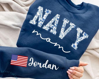 Personalized Navy Mom Shirt, Custom Name Military Sweatshirt, Sailor Mom Gift, Boot Camp Graduation and Deployment Apparel, Proud Mom Gift