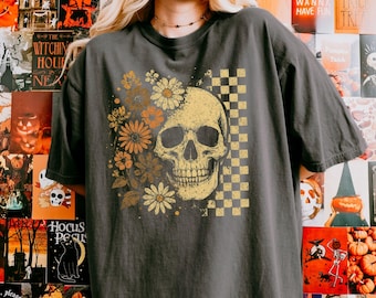 Comfort Colors® Vintage Skull Shirt, Retro Halloween Shirt, Boho Skeleton Shirt, Floral Skull Tee, Halloween Party, Gift for Halloween