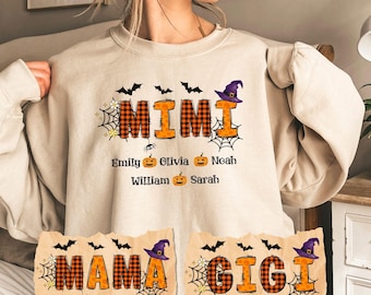 Personalized Halloween Mama Sweatshirt, Spooky Mimi Shirt, Gift for Mom, Spooky Nana Sweatshirt, Halloween Gigi Shirt, Custom Name Halloween