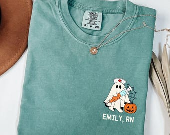 Comfort Colors® Custom Ghost Nurse Halloween Shirt, Halloween Nurse Shirt, Spooky Nurse Shirt, Halloween Nurse Gift, Nurse Boo Crew Fall Tee
