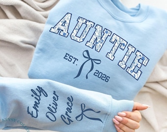 Personalized Auntie Shirt, Floral Auntie Sweatshirt, Custom Gift For Aunt Shirt, Aunt To Be Shirt, New Auntie Gifts, Kid Name on Sleeve