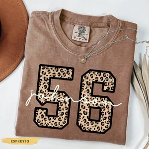 Comfort Colors® Custom Jersey Number & Name Shirt Leopard Print Team Number Tee Mothers Day Christmas Gift for Mom Football Baseball Sports
