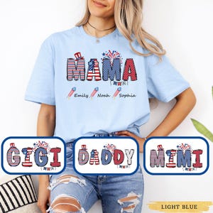 Personalized Mama Shirt with Kids Name, Patriotic Mama 4th Of July Shirt, Fourth of July Mama Shirt, Patriotic Mimi Gift, Gigi Gifts