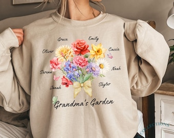 Custom Birth Month Flower Bouquet Sweatshirt Personalized Mom Sweatshirt Custom Birthday Gift for Grandma Plant Mama Shirt Christmas Gift