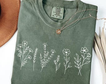 Comfort Colors® Wildflower Shirt, Floral Cottagecore Shirt, Botanical Shirt, Flower Shirt, Nature Shirt Wildflower Tshirt, Wild Flower Shirt