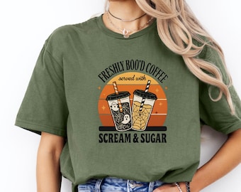 Halloween Coffee Boo'd T-Shirt: Spooky Scream & Sugar Graphic Tee