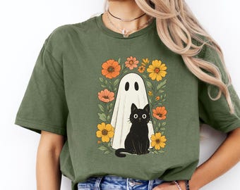 Ghost Cat Halloween T-Shirt: Spooky Unisex Costume Tee