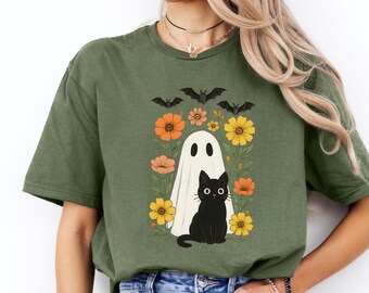 Ghost Cat Halloween T-Shirt: Spooky Unisex Costume Tee