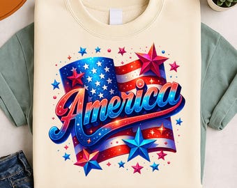 Patriotic America PNG Sublimation Design, 4th of July Clipart, Independence Day PNG, USA T-Shirt Design, Instant Download Digital File