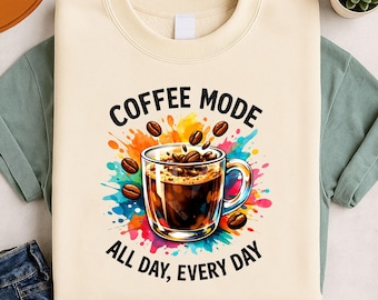 Koffiemodus, png-bestand | Quote Coffee Lover, levendig bekerontwerp (digitale download)