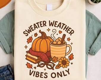 Trui Weather Vibes png, retro herfst clipart (digitale download)