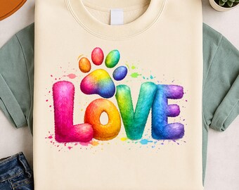 Rainbow Furry Love Paw Print PNG – Pet Lover-sublimatieontwerp (digitale download)