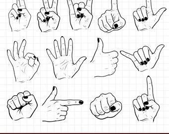Hand Signals SVG bundle, 13 hand gesture svg png eps files, Cricut silhouette clipart, Finger signs collection, Digital download
