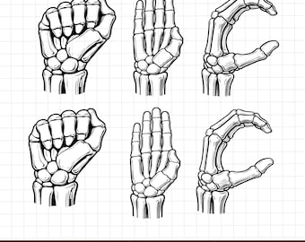 Skelet handgebaar SVG-bundel | Gotische clipart, Halloween-gesneden bestanden (digitale download)