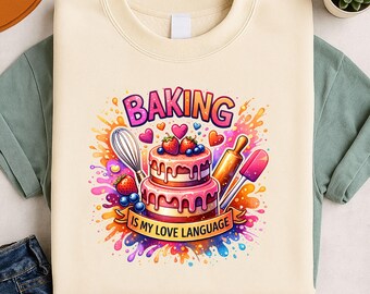 Baking Is My Love Language-png, druipende cake-sublimatieontwerp (digitale download)