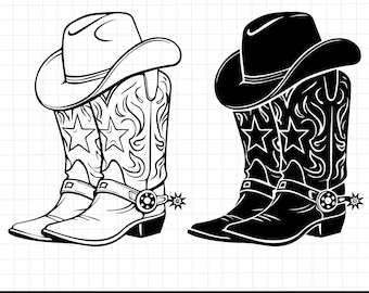 Cowboylaarzen en hoed SVG, westerse clipart (digitale download)