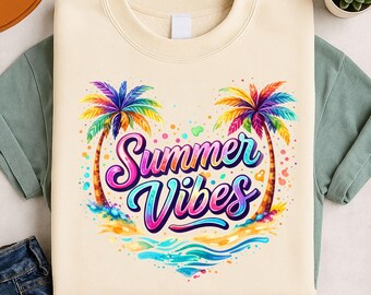 Summer Vibes, png, tropische palmbomen, aquarel strandontwerp (digitale download)