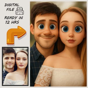 Custom Pixar Style Portrait, Personalized Cartoon Couple Drawing, Digital Pixar Poster, Custom Character Art, Unique Gift for Couples