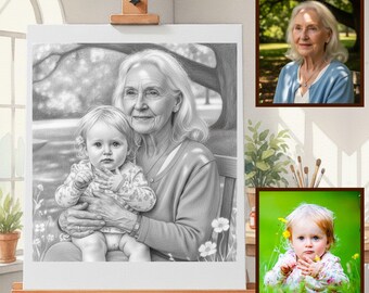 Aangepast potloodschetsportret van foto, meerdere foto's gecombineerd, herdenkingsportrettekening, gepersonaliseerd familiekunstwerk, digitale download