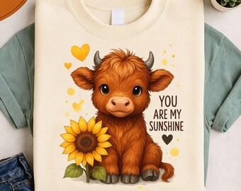 You Are My Sunshine png: baby Highland Cow-sublimatieontwerp (digitale download)