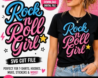 Rock n Roll Girl Svg, Retro Rock Girl Svg, Music Lover Svg, Vintage Rock Shirt Design, Cricut Silhouette Cut File