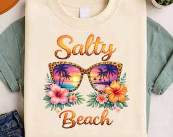 Salty Beach-zonnebril PNG, tropische zonsondergang luipaardprint, bloemen hibiscus clipart (digitale download)